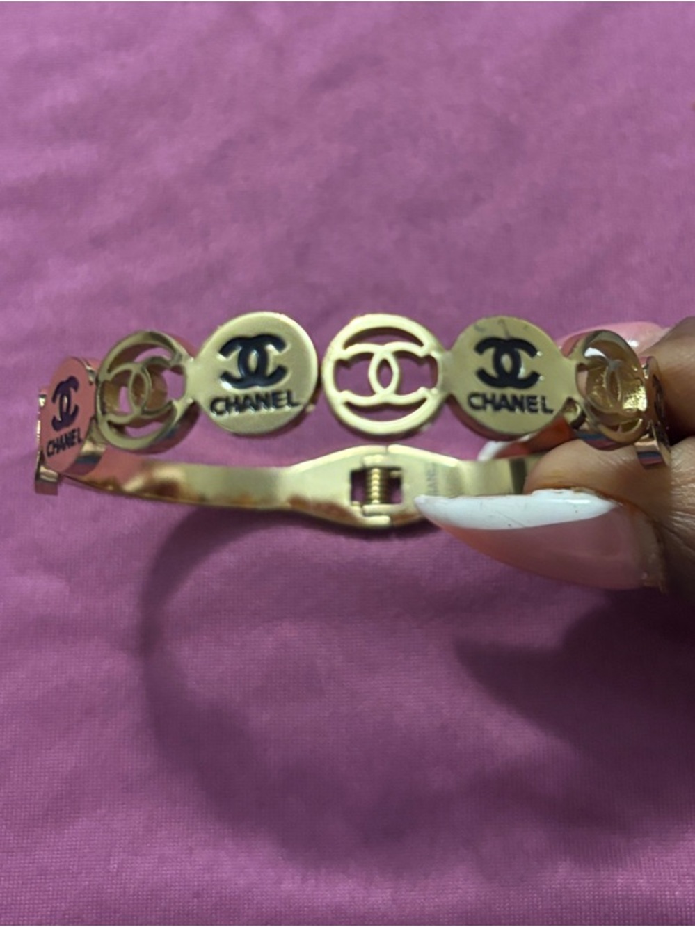 Chanel Gold-Tone Logo Bangle Bracelet